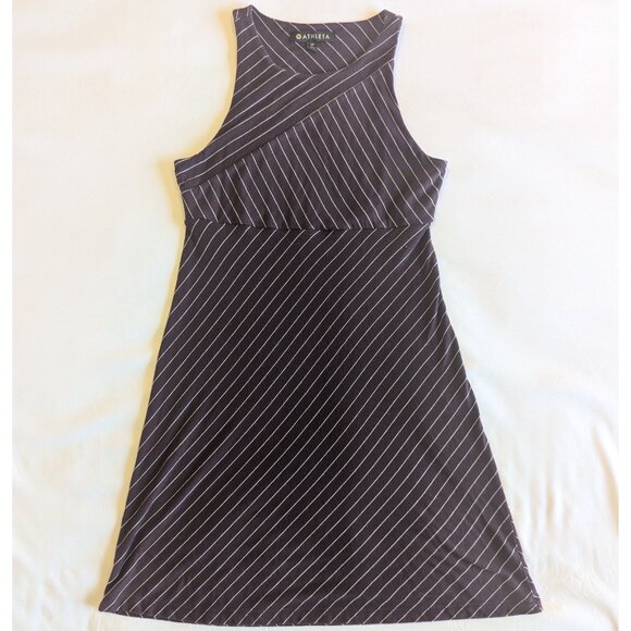 Athleta Santorini High Neck Mix Stripe Purple Stripe Athleisure Dress | PS - Picture 3 of 5